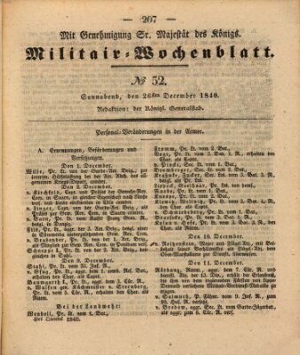 Militär-Wochenblatt Samstag 26. Dezember 1840