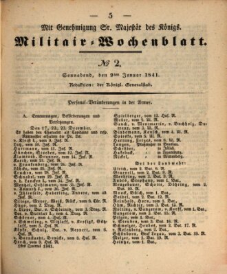 Militär-Wochenblatt Samstag 9. Januar 1841