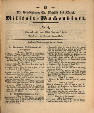 Militär-Wochenblatt Samstag 23. Januar 1841