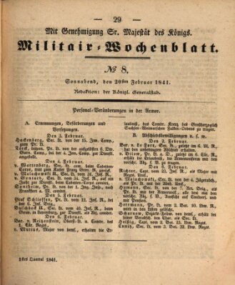 Militär-Wochenblatt Samstag 20. Februar 1841