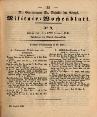 Militär-Wochenblatt Samstag 27. Februar 1841