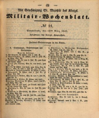 Militär-Wochenblatt Samstag 13. März 1841