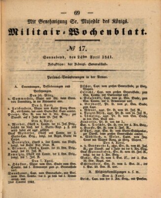 Militär-Wochenblatt Samstag 24. April 1841