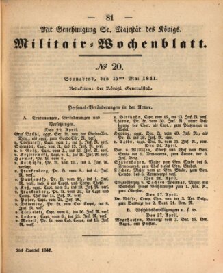 Militär-Wochenblatt Samstag 15. Mai 1841