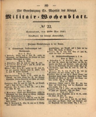 Militär-Wochenblatt Samstag 29. Mai 1841