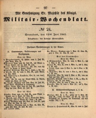 Militär-Wochenblatt Samstag 12. Juni 1841