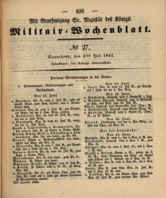 Militär-Wochenblatt Samstag 3. Juli 1841