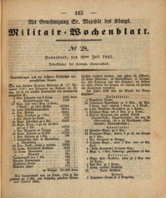 Militär-Wochenblatt Samstag 10. Juli 1841