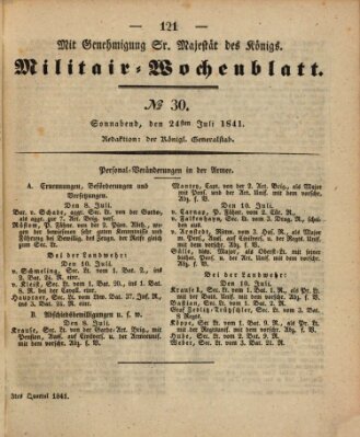 Militär-Wochenblatt Samstag 24. Juli 1841