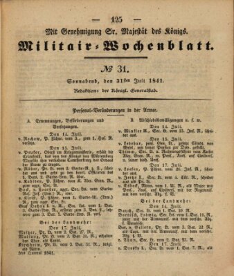 Militär-Wochenblatt Samstag 31. Juli 1841