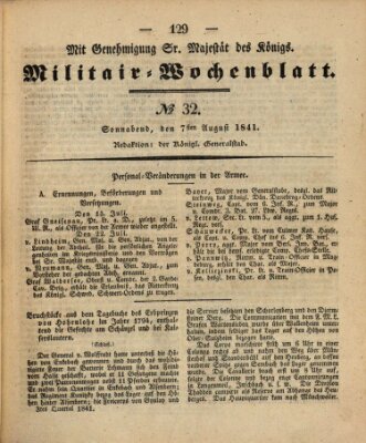 Militär-Wochenblatt Samstag 7. August 1841