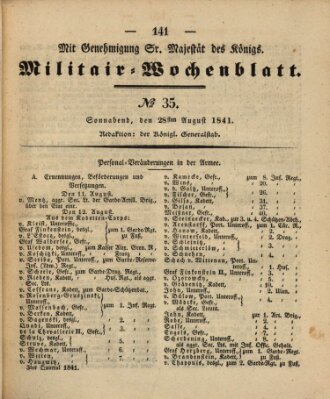 Militär-Wochenblatt Samstag 28. August 1841