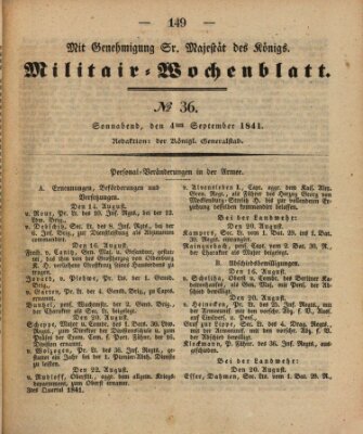 Militär-Wochenblatt Samstag 4. September 1841