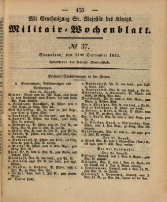 Militär-Wochenblatt Samstag 11. September 1841