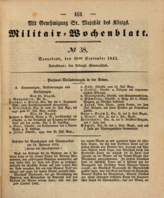 Militär-Wochenblatt Samstag 18. September 1841