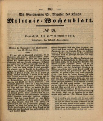 Militär-Wochenblatt Samstag 25. September 1841