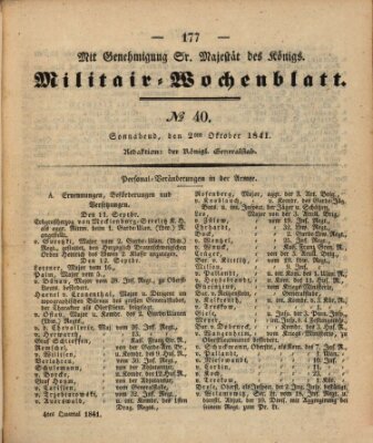 Militär-Wochenblatt Samstag 2. Oktober 1841