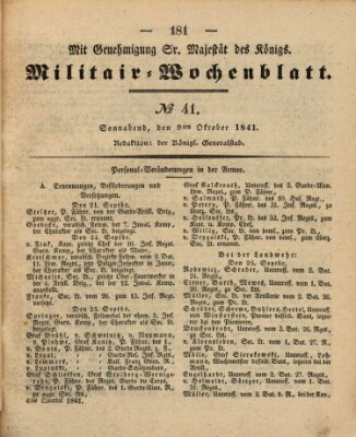 Militär-Wochenblatt Samstag 9. Oktober 1841