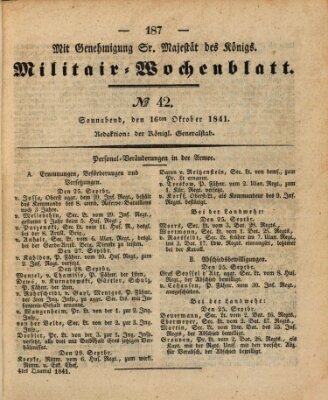 Militär-Wochenblatt Samstag 16. Oktober 1841