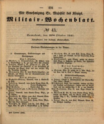 Militär-Wochenblatt Samstag 23. Oktober 1841