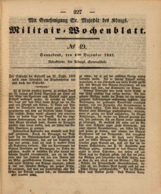 Militär-Wochenblatt Samstag 4. Dezember 1841