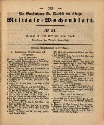 Militär-Wochenblatt Samstag 18. Dezember 1841