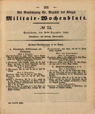 Militär-Wochenblatt Samstag 25. Dezember 1841