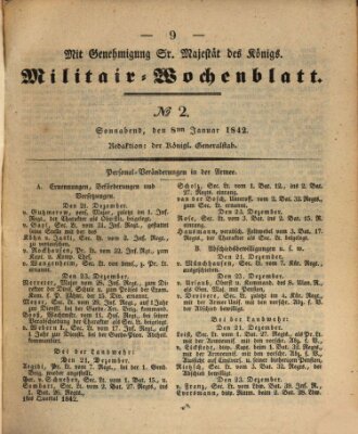 Militär-Wochenblatt Samstag 8. Januar 1842