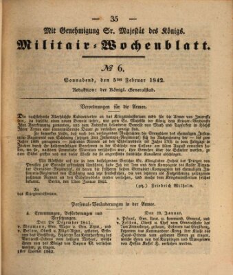 Militär-Wochenblatt Samstag 5. Februar 1842