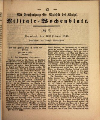 Militär-Wochenblatt Samstag 12. Februar 1842