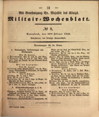 Militär-Wochenblatt Samstag 19. Februar 1842