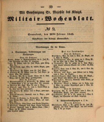 Militär-Wochenblatt Samstag 26. Februar 1842