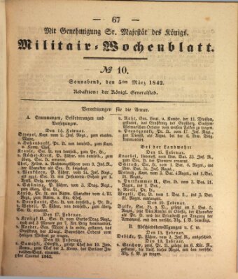 Militär-Wochenblatt Samstag 5. März 1842