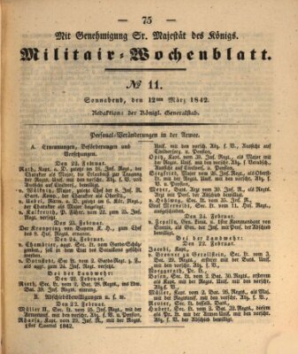 Militär-Wochenblatt Samstag 12. März 1842