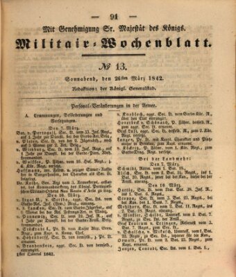 Militär-Wochenblatt Samstag 26. März 1842