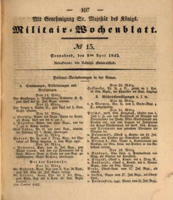 Militär-Wochenblatt Samstag 9. April 1842