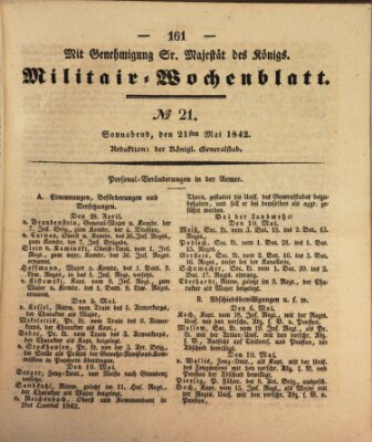 Militär-Wochenblatt Samstag 21. Mai 1842