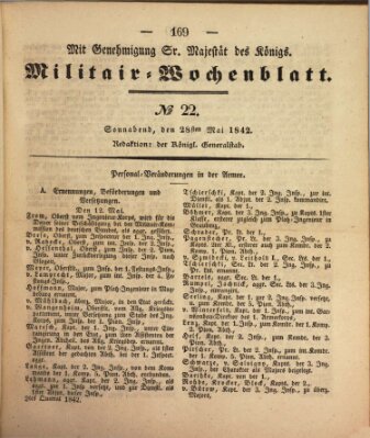 Militär-Wochenblatt Samstag 28. Mai 1842