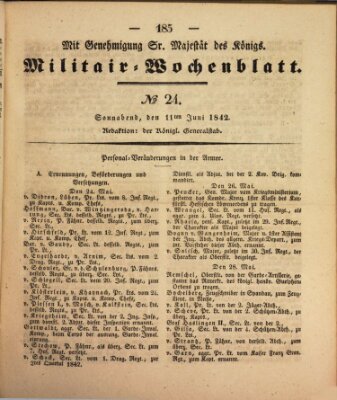 Militär-Wochenblatt Samstag 11. Juni 1842