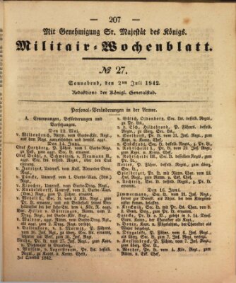 Militär-Wochenblatt Samstag 2. Juli 1842