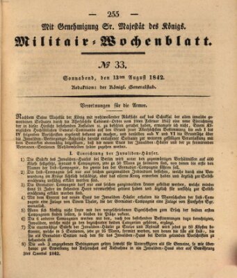 Militär-Wochenblatt Samstag 13. August 1842