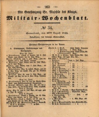 Militär-Wochenblatt Samstag 20. August 1842