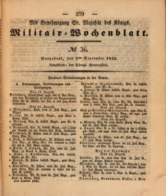 Militär-Wochenblatt Samstag 3. September 1842