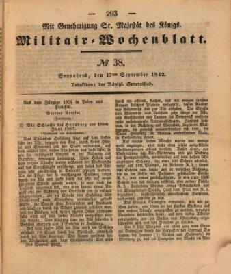 Militär-Wochenblatt Samstag 17. September 1842