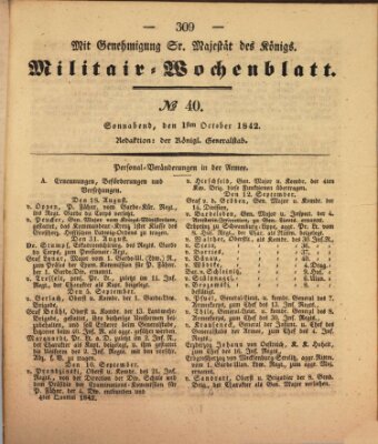 Militär-Wochenblatt Samstag 1. Oktober 1842