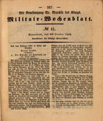 Militär-Wochenblatt Samstag 8. Oktober 1842