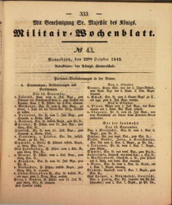 Militär-Wochenblatt Samstag 22. Oktober 1842