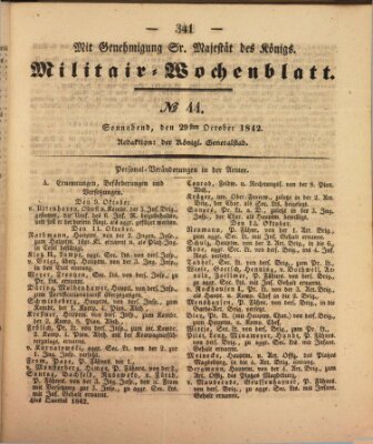 Militär-Wochenblatt Samstag 29. Oktober 1842