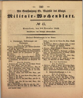 Militär-Wochenblatt Samstag 5. November 1842