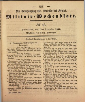 Militär-Wochenblatt Samstag 12. November 1842
